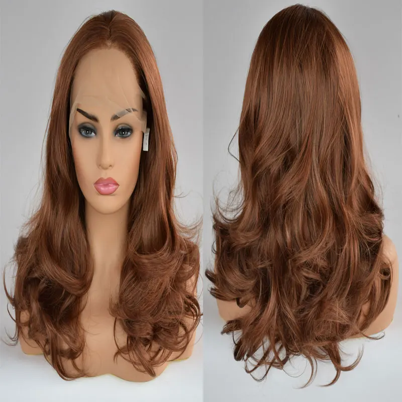 Borwn объемная волна Синтетический 13*3 дюймов парик фронта шнурка Glueless Термостойкое волокно натуральный волос средний пробор для женщин парики