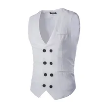 AliExpress весна и осень мужская одежда черный и белый двубортный жилет приталенный костюм жилет мужской Приталенный жилет Mj15