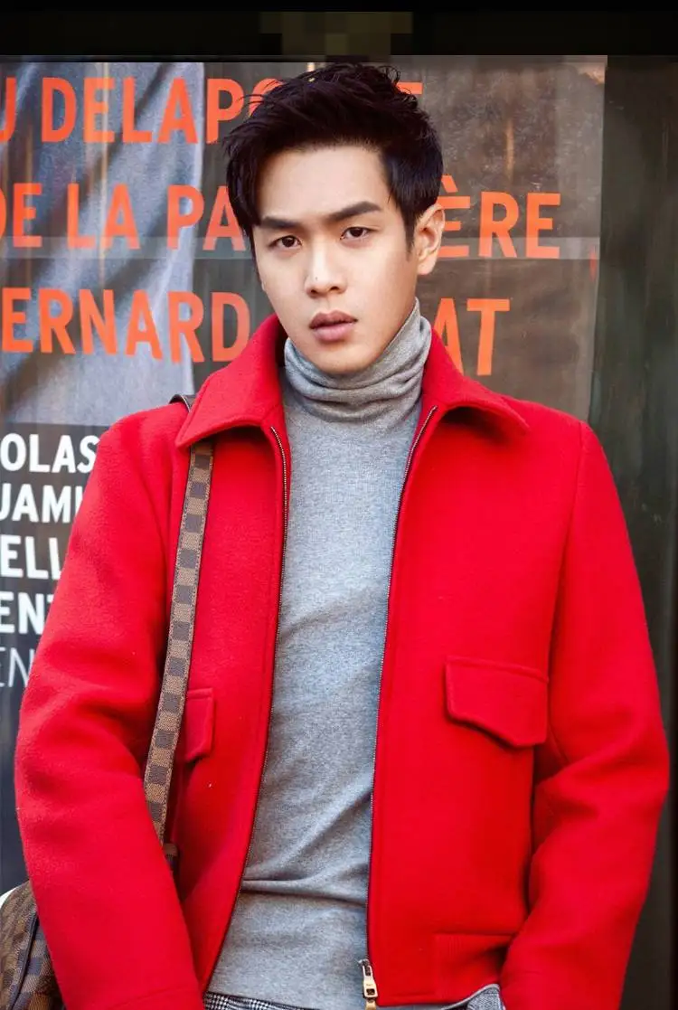 autumn and winter new woolen coat short casual shirt men's woolen coat lapel zipper hair stylist tide male