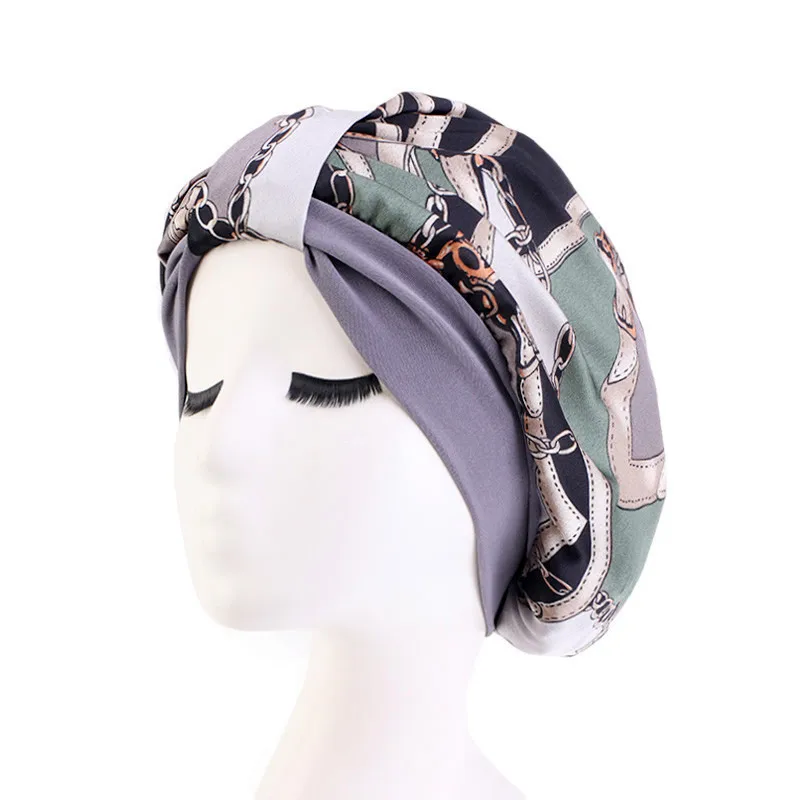 Helisopus женский шелковистый ночной тюрбан для сна шапка мусульманская Рак химиотерапия эластичные шапочки шапочка с принтом банданы аксессуары для волос - Цвет: Gray