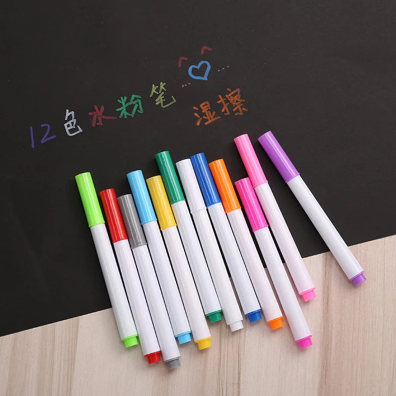 Water-soluble Liquid Chalk Non-dust Chalk Erasable Drawing Pen for Black Board Whiteboard Glass Tiles 12 Pcs 12 Colors liquid chalk pen chalk pens