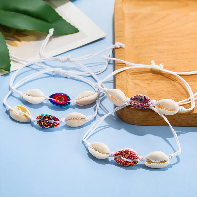 YEYULIN 12 pcs/lot Women Shell Starfish String Rope Adjustable Braided Bracelets Set Clay Resin Animal Charm Bracelet Jewelry