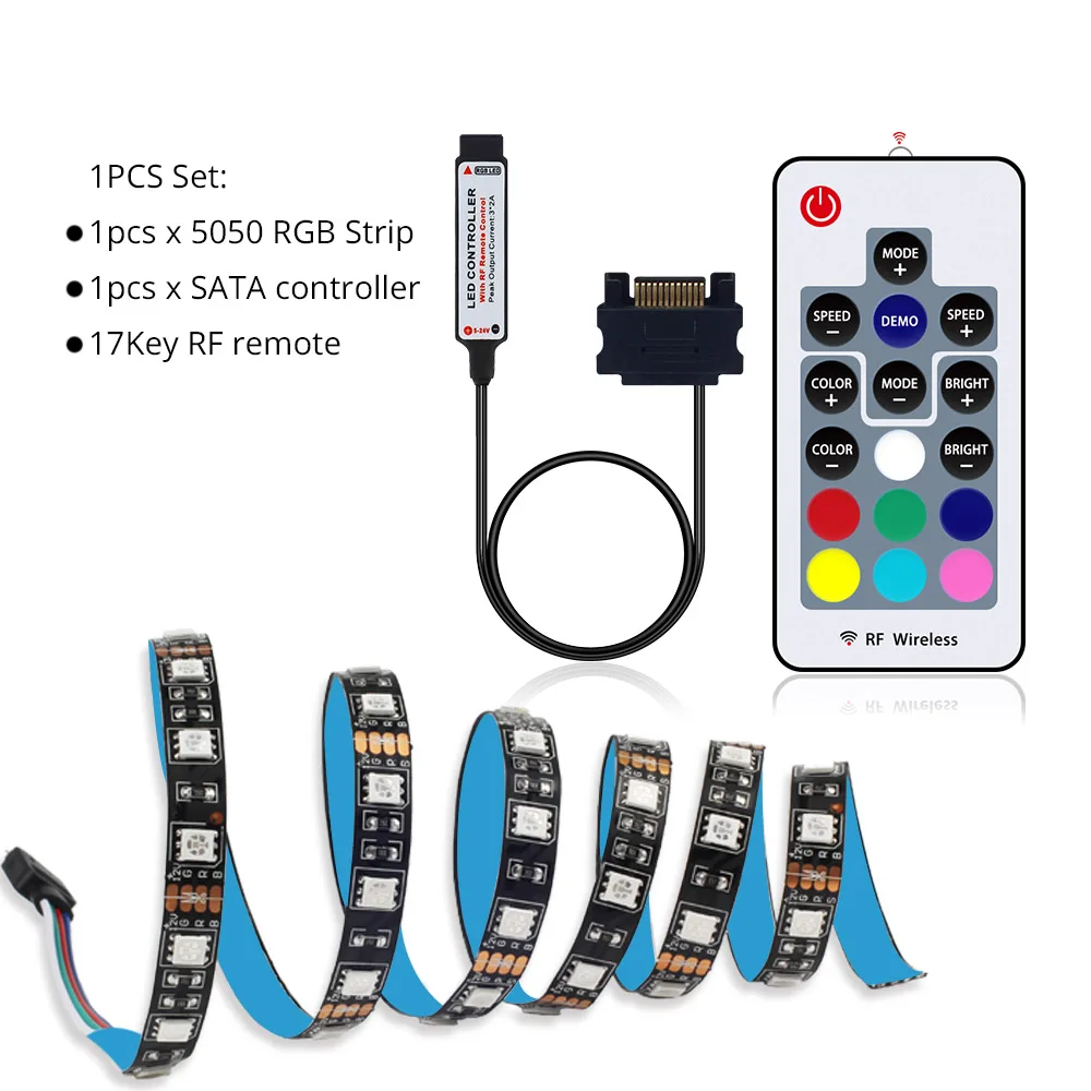 DC 12V RGB 5050 Светодиодные ленты для LED TV PC чехол компьютер SATA rgb длиной 1 м 2 17Key RF