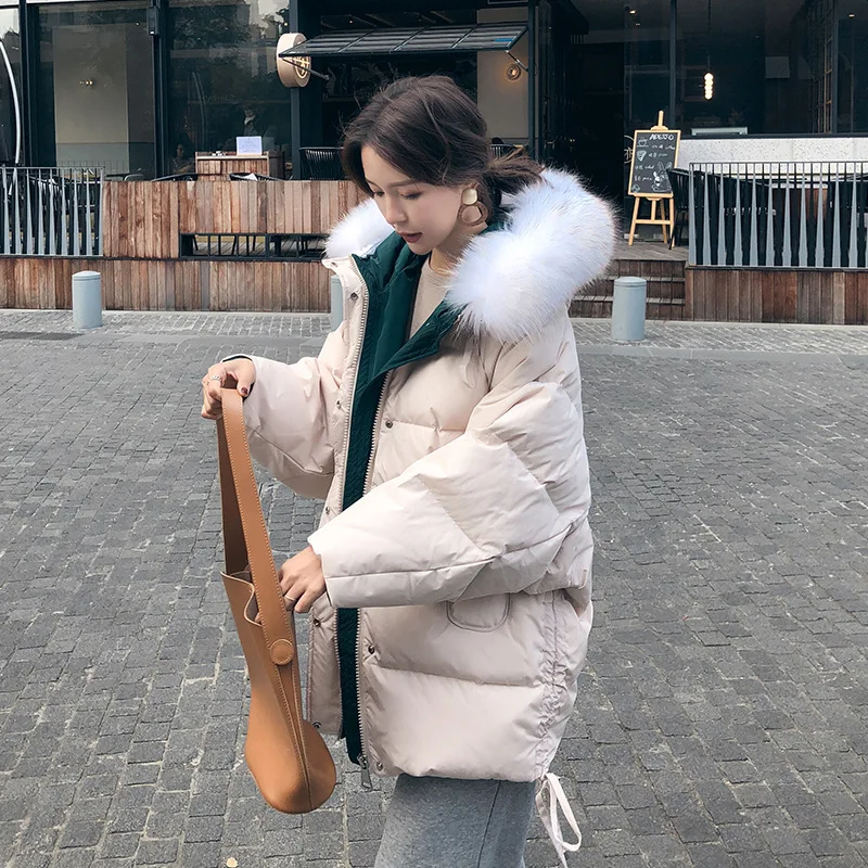

2018 Winter New Style Korean-style Mid-length Hooded Large Fur Collar Cotton-padded Clothes Women's Versatile Casual Thick down