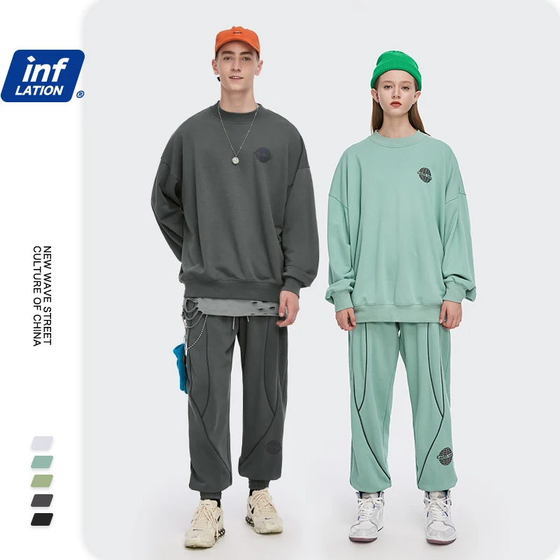 Suit Men Sweatshirts Oversized Streetwear INFLATION Fashion Hip-Hop Cotton Laser Loose