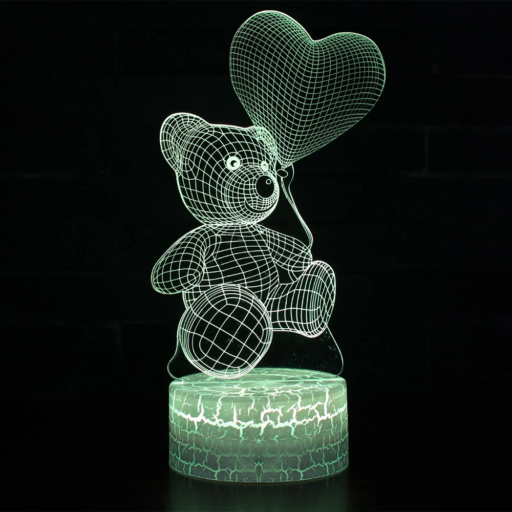  Kid Light Night 3D LED Night Light Creative Table Bedside Lamp Romantic Heart Bear light Kids Gril  - 4000207587100
