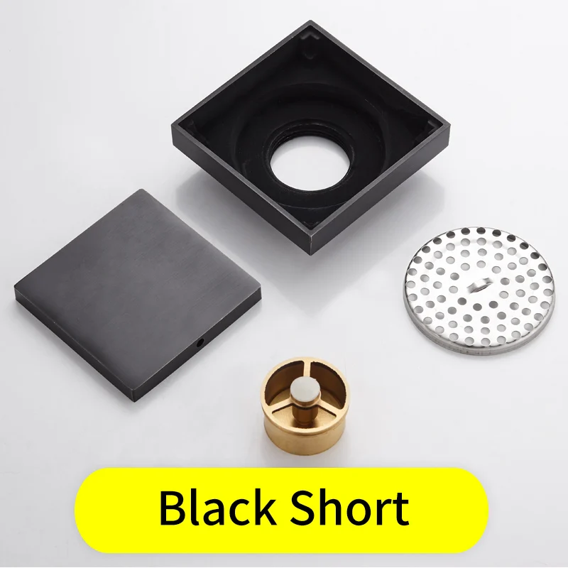 Black-Short-D Напольная сливная ванная комната латунная квадратная Черная решетка для душа ситечко для унитаза линейные Крышки Плитка Вставка отходы решетки - Цвет: Black-Short-D