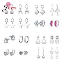 Big Sale 925 Sterling Silver Earrings Set For Women Girls Multiple Style Hoop Earrings Drop Earrings Girls Fashion Jewelry
