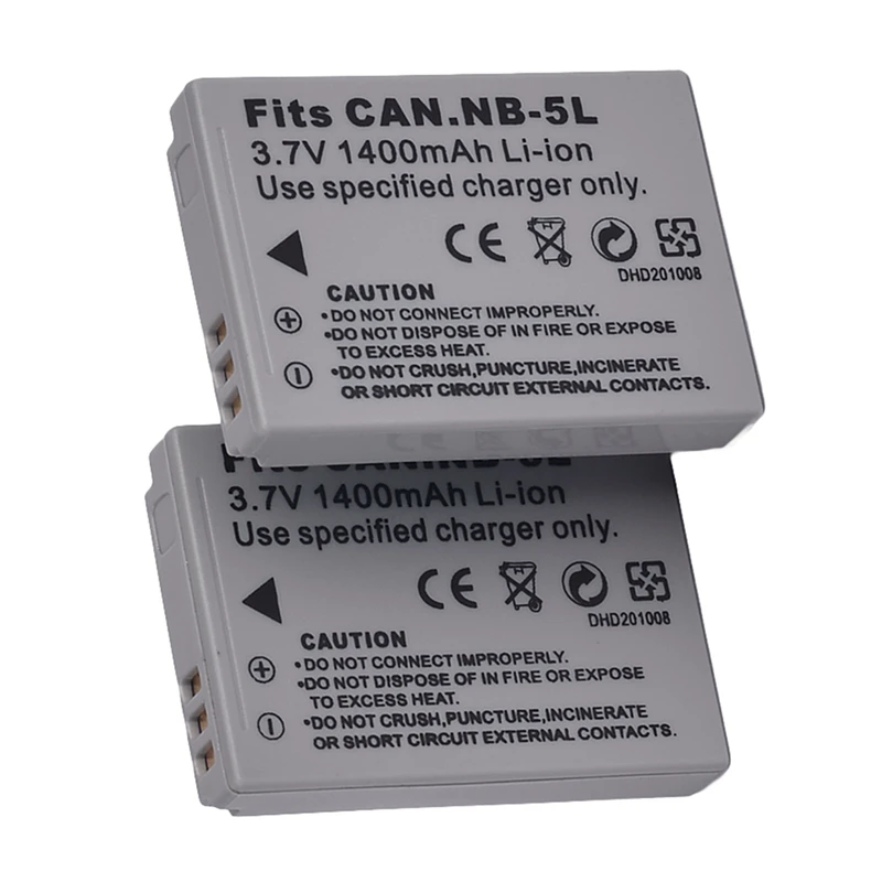 AABB-2x 3,7 V 1100mAh Замена NB-5L Аккумулятор для Canon Powershot S100, S110, SX230 HS, SX210 IS