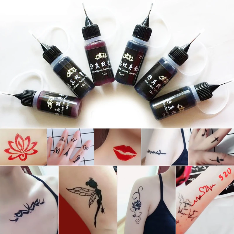 10ml 6 Colors Lasting Juice Tattoo Cream Safe Waterproof Diy Tattoo Juice Ink Natural Organic Fruit Gel Body Art Painting Tattoo Inks Aliexpress