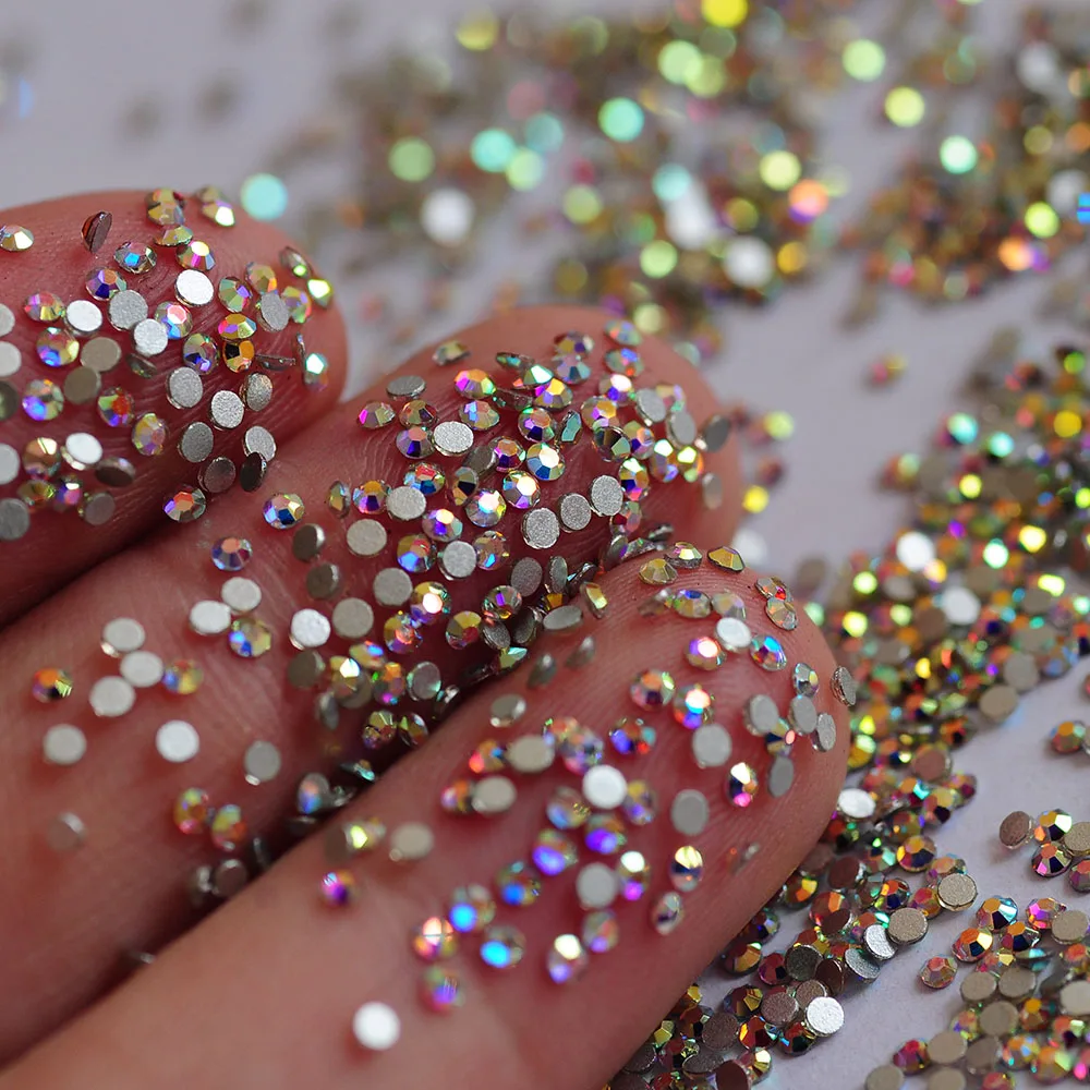 

Crystal AB Non Hotfix Glass Rhinestones 3D Nail Art Decorations Shiny Diamond Round Glue On Ornament Stones For Cap Dress