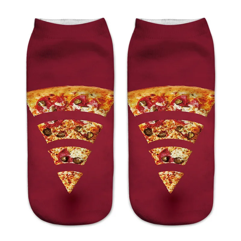 Новые носки с объемным 3D принтом, женские Носки с рисунком красного бургера, картофеля фри, Пончика, пиццы, забавные счастливые носки, подарок на год