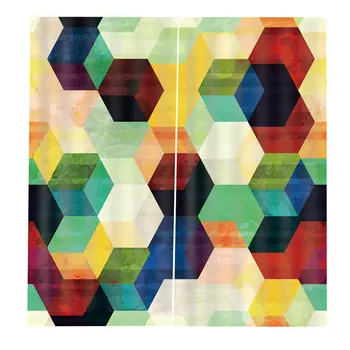 

Colorful Hexagons 2 Pieces/SET Window Curtains for Home Kitchen Living Room Bedroom Curtain for Window Decoration