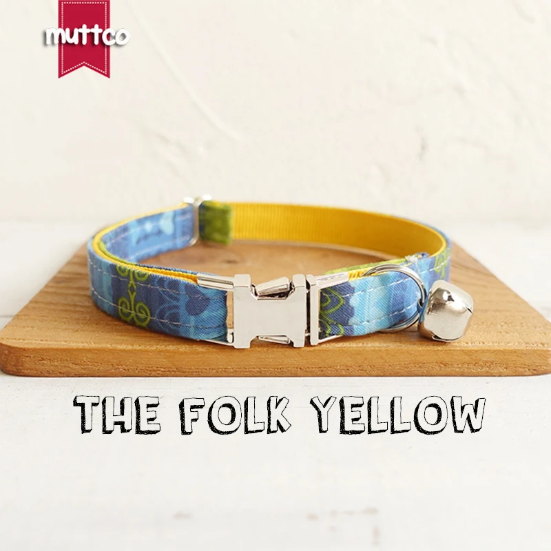 MUTTCO retailing handmade engraved metal buckle cat collar THE FOLK YELLOW cat collar 2 sizes UCC024