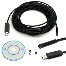 50 шт./лот 5 м 7 мм Объектив USB эндоскоп Водонепроницаемый 6 светодиодный IP67 Водонепроницаемый Бороскоп трубка осмотр видео фото Захват мини камера