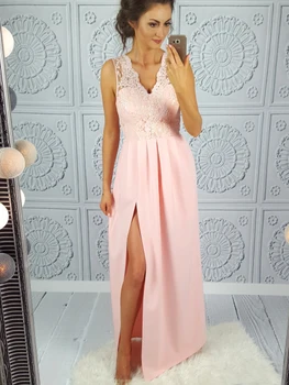 

Hot Sale Lace Appliques Matte Satin Prom Gown Sexy Side Split Floor Length Evening Dress