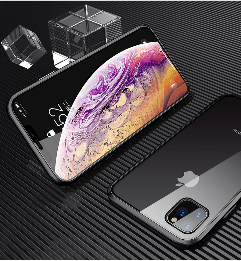 360 Полный Магнитный чехол для iPhone 11 Coque 11 Pro MAX X XS XR металлический бампер двойное закаленное стекло для iPhone 8 7 6 6S Plus чехол