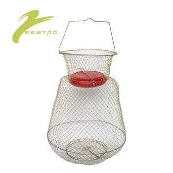 

Foldable Metal Portable Cage Crab Shrimp Squid Steel Iron Wire Trap Basket Fishing Net Accessory Small Mesh Floating