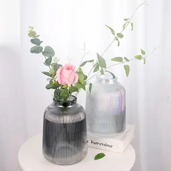 

1Pc Gradient Ramp Glass Vase Nordic Style Glass Vase Flower Arrangement Decor Dry Flower Pot Ornament Vertical Stripe S Size