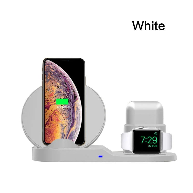 White Qi Беспроводное зарядное устройство для iPhone 11 pro X samsung 10 Вт быстрая зарядная подставка для iWatch 3 2 1 Airpods док-станция зарядное устройство с вилкой US EU - Цвет: White