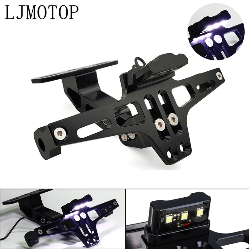 

Motorcycle License Plate Frame Holder Adjustable Angle + LED Light CNC For Yamaha FZR 600 FZ600 TRX850 FZR400 BT1100 XJR400