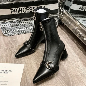 

Metallic Zipper Boots Woman Pointed Toe Shoes Woman Buckle Botas Mujer Sexy Thigh High Boots Ladies Winter Zapatos De Mujer