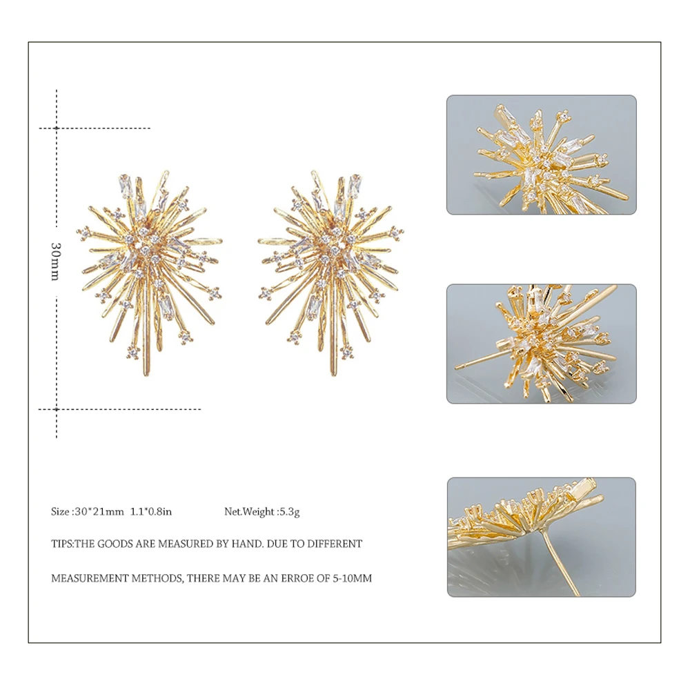 YMYW фейерверк цветок серьги с цирконием кубической огранки золотые ювелирные изделия Рождественский подарок Роскошные Очаровательные медные модные серьги для женщин