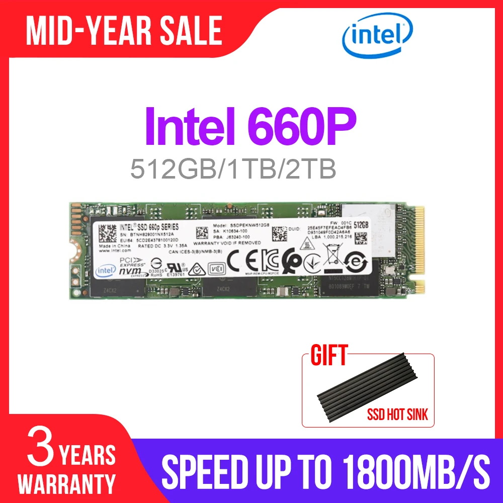 Твердотельный накопитель Intel 660p ssd 512 ГБ ТБ 2 ТБ-PCI Express (PCI 3 0x4) -внутренний SSD- intel M.2 2280