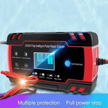 

Car Battery Charger 12/24V 8A Touch Screen Pulse Repair Fast Power Charging Wet Dry Lead Acid Digital LCD Display