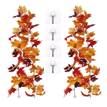 

2 Pack Fall Garland Maple Leaf, 5.7Ft/Piece Hanging Vine Garland Artificial Autumn Foliage Garland Thanksgiving Decor