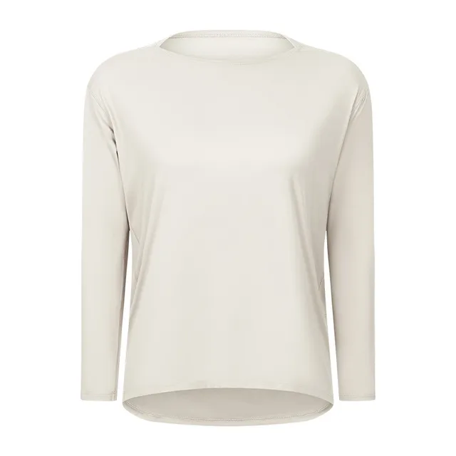 Lulu Fitness Women Long Sleeve Yoga Shirt Female Sport Yoga Top Slim Gym Clothing Solid Color Loose Casual Plus Size Breathable Jade White