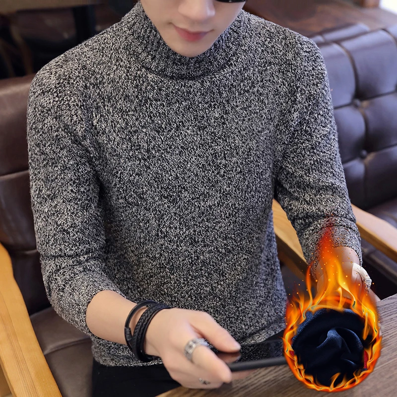 

Fleece Mens Sweaters Casual Turtleneck Pullover Men Winter Black High Neck Sweater Man Long Sleeve Knitwear Men's Clothing Tops