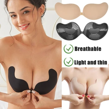 

Women Self Adhesive Strapless Bandage Blackless Solid Bra Stick Silicone Push Up Women's Underwear Invisible Bra Nipple Cover