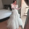 White Tulle Dress Long Sleeves Formal Party Dresses Puffy Ruffled Tulle A Line Gowns For Wedding Robe de soiree Custom Made ► Photo 1/5