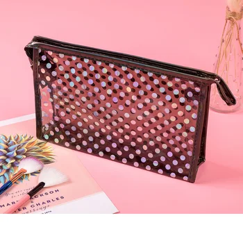 

Dropshipping Women Makeup Bag Transparent Waterproof PVC Cosmetic Bag Mini Jelly bag Lady Make Up Bag High Quality Fashion Dot