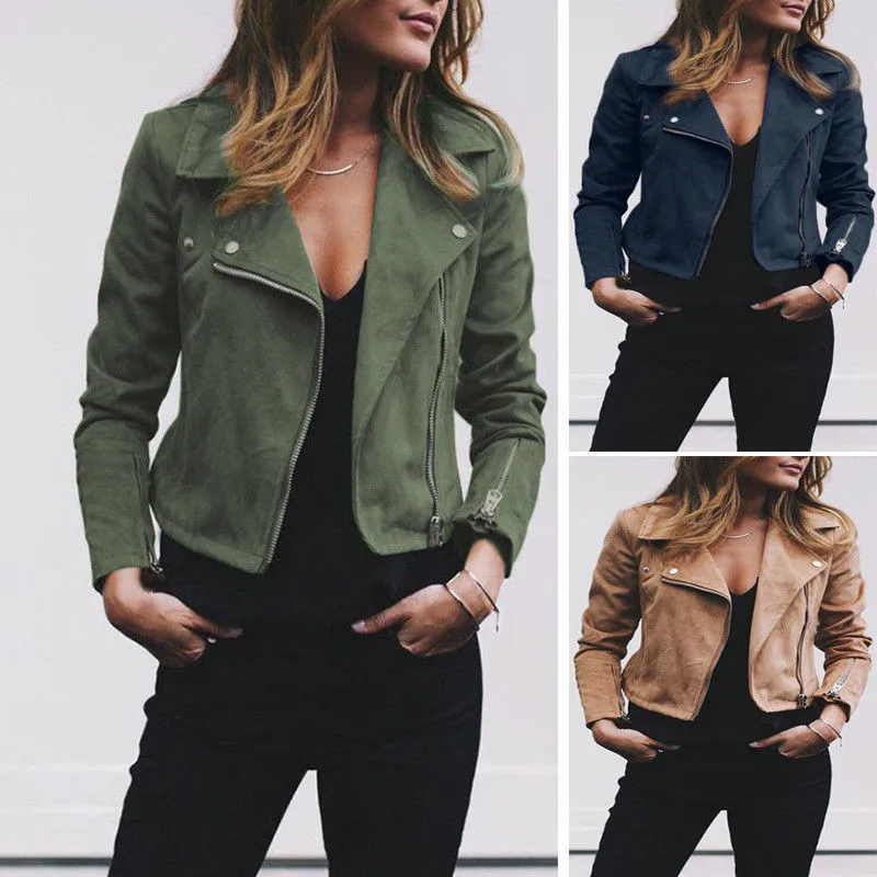 astounding  New Women Jacket Coat PU Leather Zipper Long Sleeve Solid Slim Fashion Jacket Outwear Autumn Coat 3