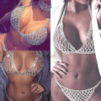 

Luxury Bikini Bra Chest Chain Women rhinestone Beach Jewelry Female Sexy Party Bra Body Chest Necklace Chain Jewelry Gift D30