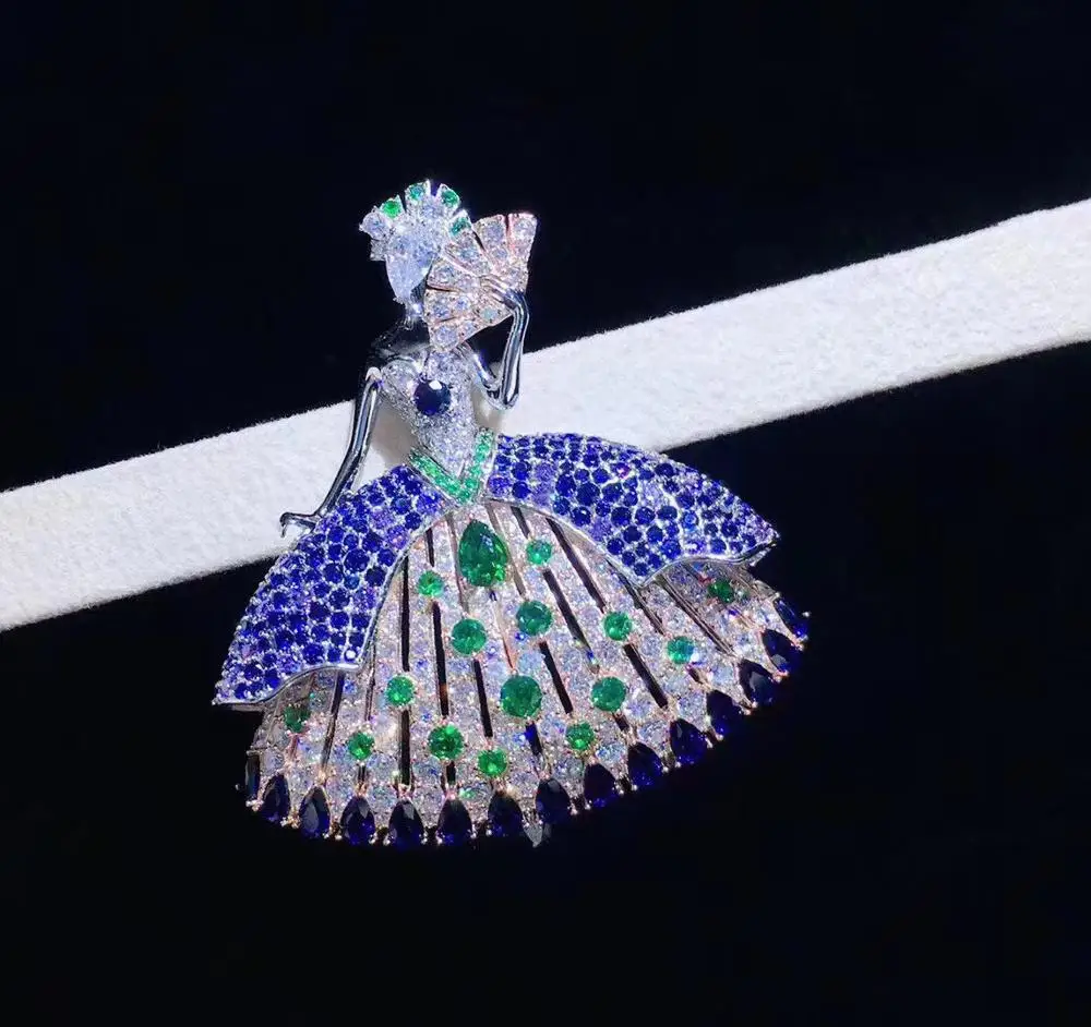 dancing girl brooch 925 sterling silver with cubic zircon figure brooch