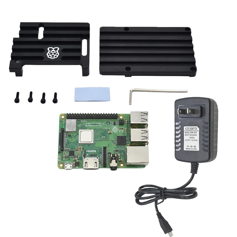 3 в 1 для Raspberry Pi 3 Model B+(плюс) плата+ алюминиевый корпус с ЧПУ+ 5 В 3A адаптер питания с Wifi и комплект Bluetooth Us Plug
