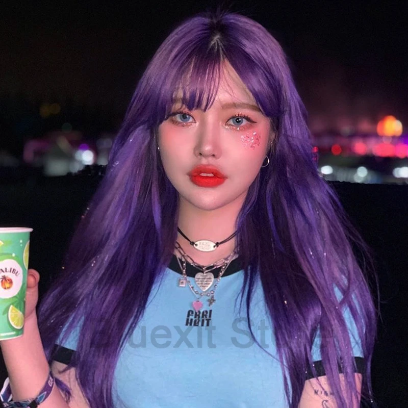 Harajuku фиолетовый Лолита парик для женщин длинные прямые синтетические волосы