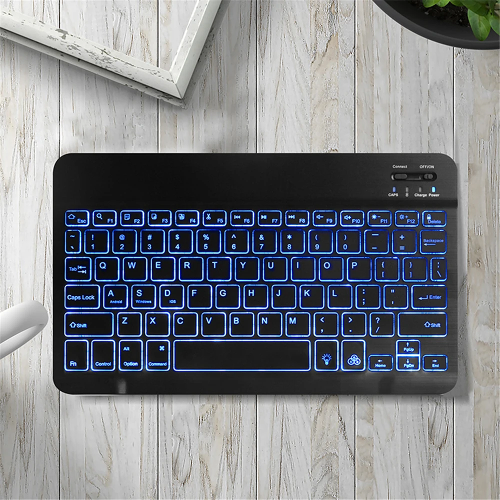 Русская испанская Беспроводная bluetooth-клавиатура, ультра тонкая, 7 цветов, светодиодный, с подсветкой, для iPad mini 7,9, клавиатура для Android, для Windows