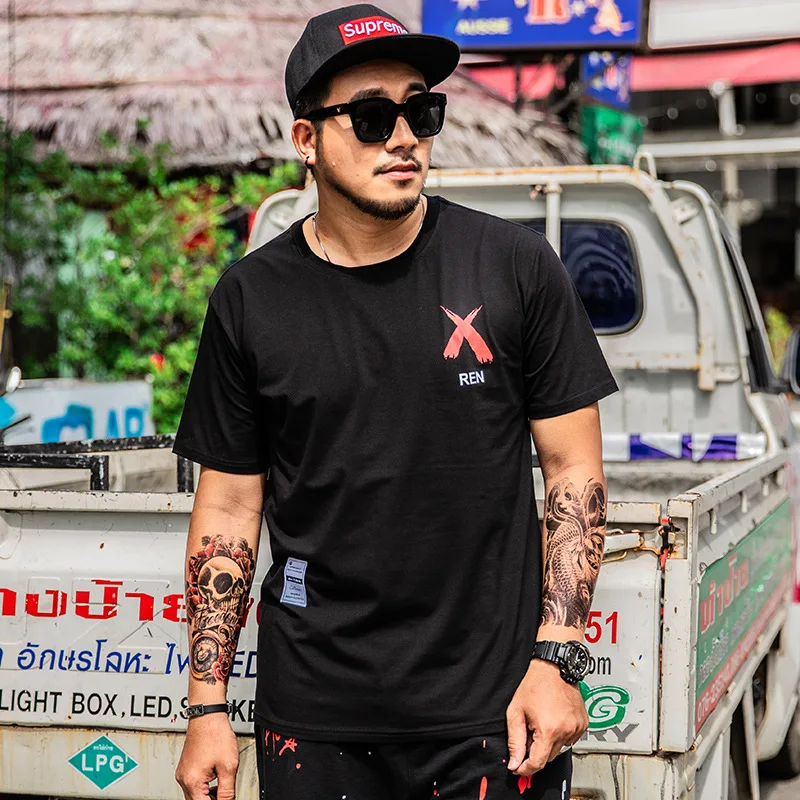 

Summer new large size men's short sleeve t-shirt casual loose round neck thin section printing