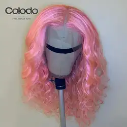 COLODO 13x4 человеческие волосы на кружеве парики предварительно сорвал розовый свободный волнистый парик бразильские Remy прозрачные кружевные