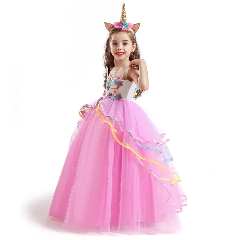 Милый Радужный Единорог, платье для девочек для костюмированной вечеринки элегантное платье принцессы свадебное вечернее детское бальное платье нарядные Детские вечерние платья для девушек