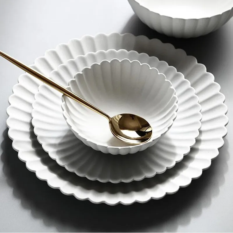 Gray Petal Dinner Plate Unglazed Ceramic Kitchen Tray Food Dishes Rice Salad Plates Soup Bowl 1pcs Sale