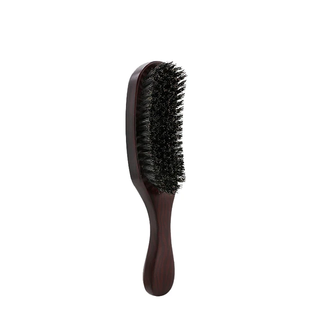 Wooden 100% Boar Bristle Men 360 Wave Brush Curved Beard Hair Brush Brown