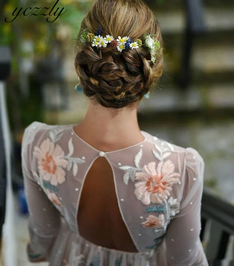 Vestidos De Novia Baratos Con Envio Gratis простое пляжное свадебное платье с цветочной вышивкой и открытой спиной с длинными рукавами