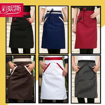 

Chef Apron Half-length Mid Girth Men And Women Apron Restaurant Hotel Waiter Black And White with Pattern Kitchen Work Clothes A