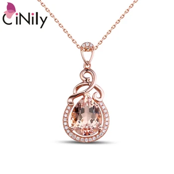 

CiNily Luxury Morganite Zircon Rose Gold Color Women Jewelry Water Drop Shape Pendant Gift ND640