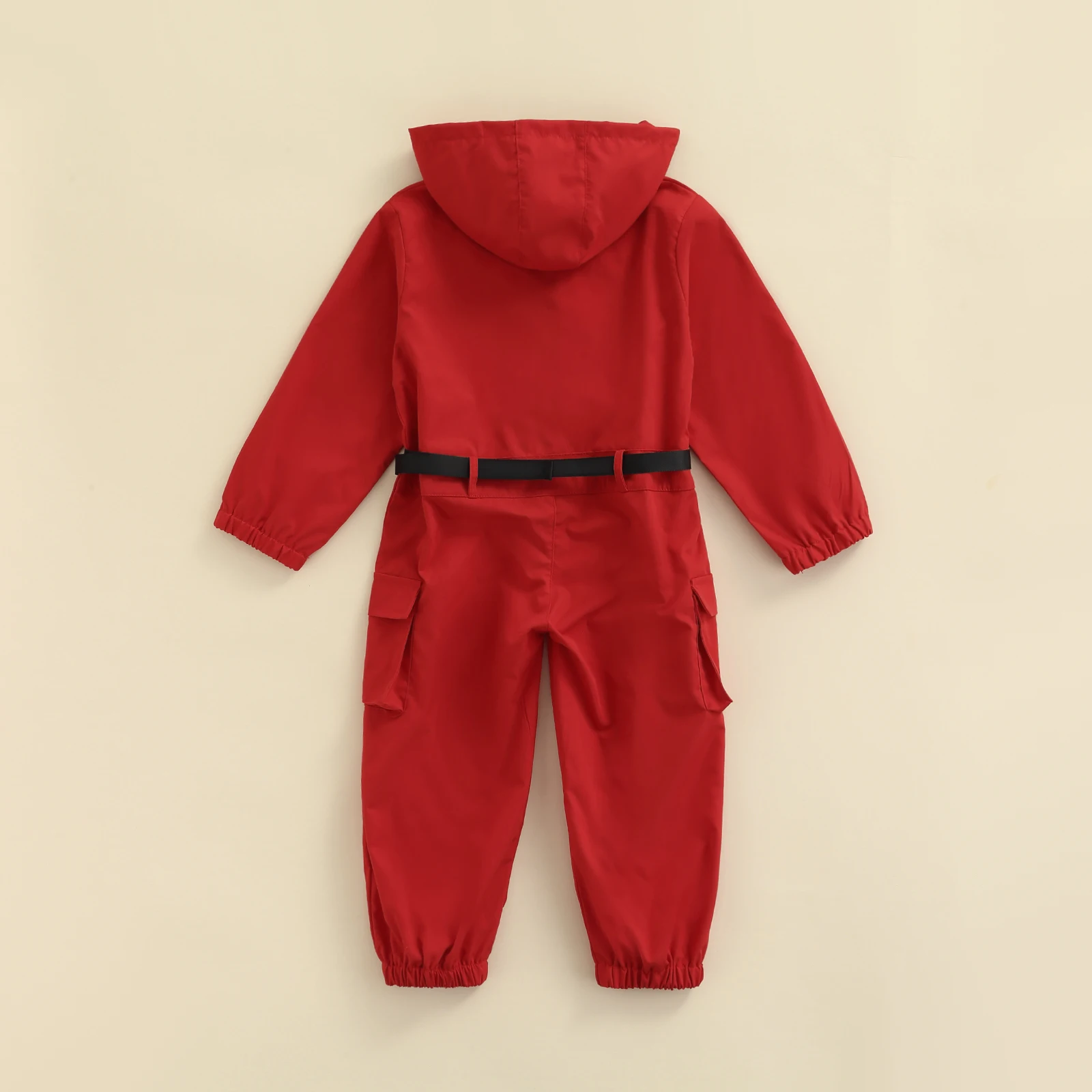 Unisex Korean Drama Survival Game Cosplay Costume Hooded Jumpsuit + Belt 2Pcs Halloween Party Clothes for Kid Boy Girl 2